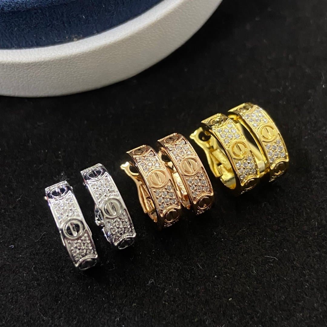 Three-row diamond starry earrings
